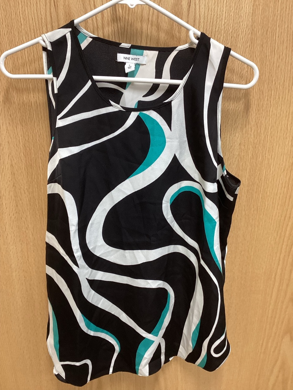 Nine West Black, White & Teal Abstract Sleeveless Shell